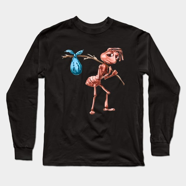 Sad Ant With Bindle / Homeless Ant / How It Feels To Ant Meme Long Sleeve T-Shirt by Dystopianpalace
